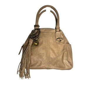 Juicy Couture Sand Leather Satchel Tassel Chain Crown Charm Bag Vintage 2000s